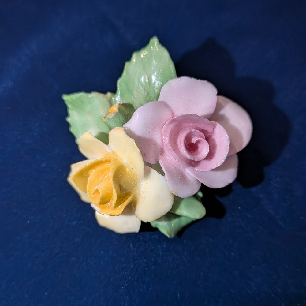 Porcelain Rose Cluster Brooch in Pink, Yellow and Green